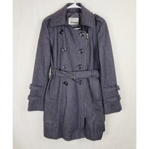 Guess grey wool belted trench coat Size large double breasted belted Y2K Preppy